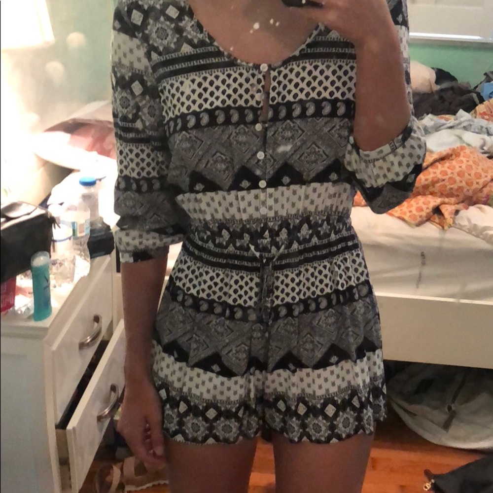 black and white pattern romper